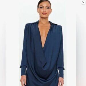 Open Chest Navy Satin Mini Dress